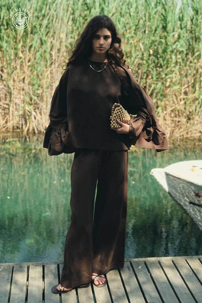 Hooopstore Lyocell Λινό Oversize Ash Brown Μπλούζα