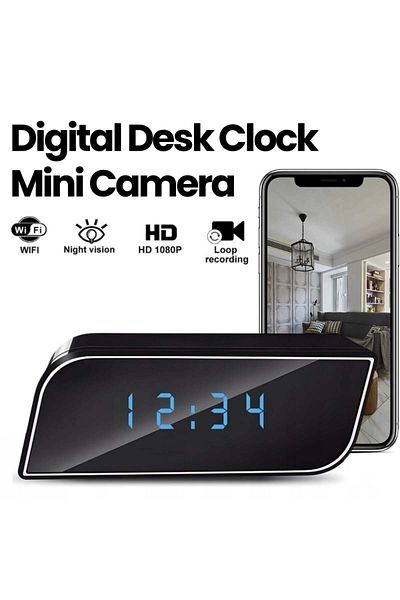 iUni Mini Desk Clock Camera Ip99, Full Hd, 150°, Night Vision, Live View On Phone