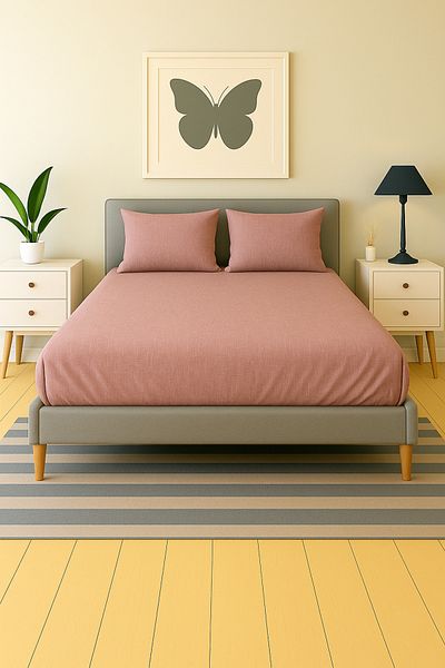 Home طقم ملاءات قطن رانفورس مزدوج - مطاط، طقم غطاء وسادة 180*200/50*70