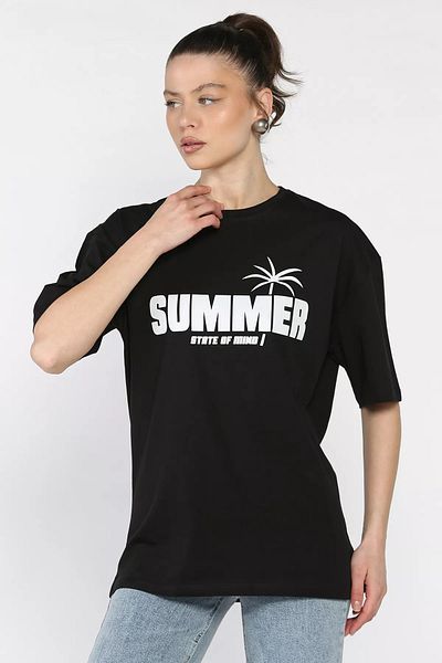 GÜLSELİ Γυναικείο μπλουζάκι με στάμπα μαύρο Crew Neck