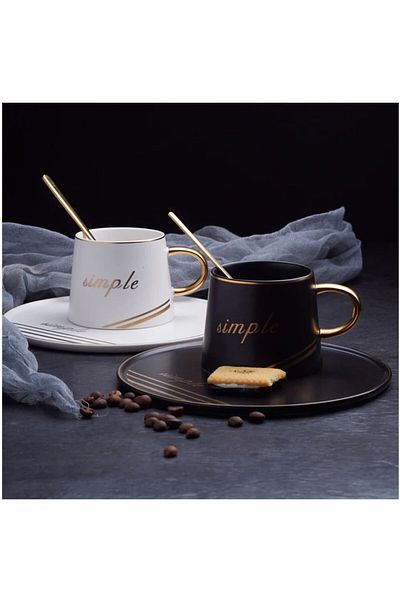 JOVY Porcelain Cup, Saucer And Spoon Set, Simple Blue