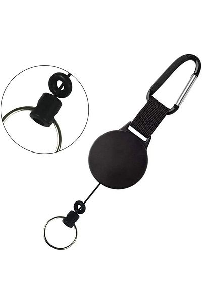 OEM Compact keychain, retractable, plastic and carbon fiber, 75 cm, black