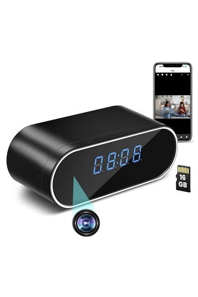 iUni Mini Desk Clock Camera Ip07, Wi-fi, 16gb, Full Hd, 160°, Night Vision, Live View On Phone