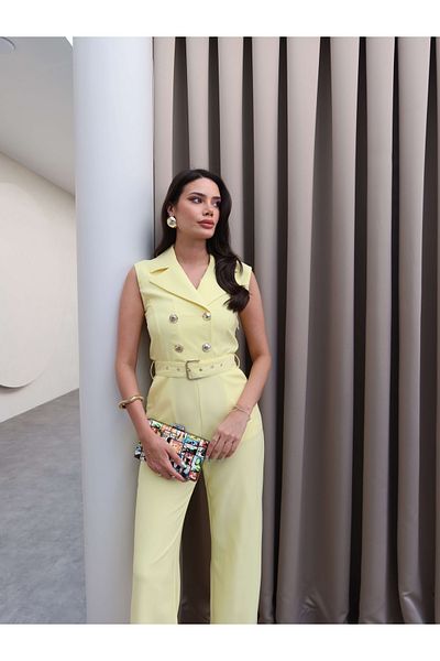 ESRAHELVACI Gold Buttoned Jumpsuit with Belt at the Waist