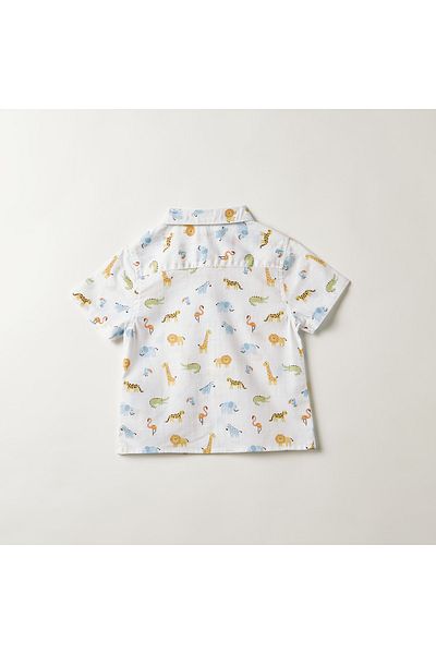 Juniors All-Over Animal Print Shirt with Short Sleeves