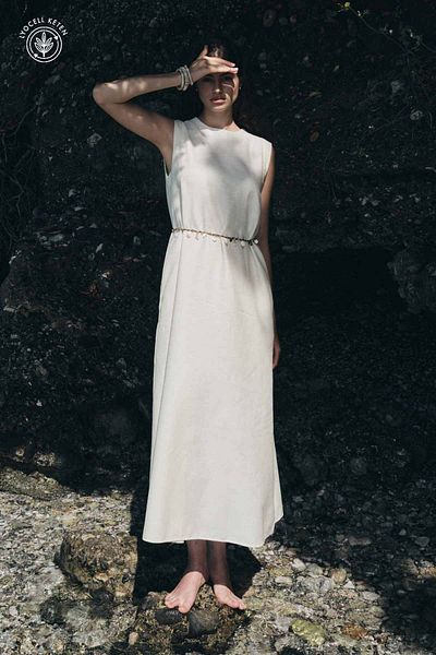 Hooopstore Φόρεμα Lyocell Linen Zero Sleeve Ecru