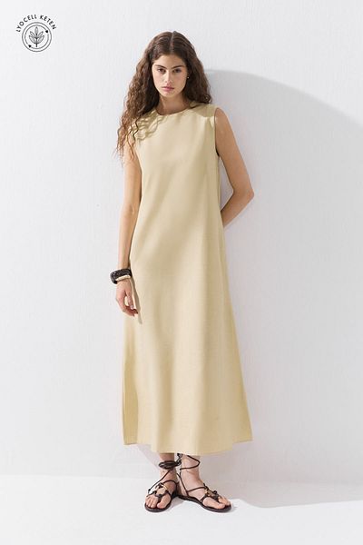 Hooopstore Φόρεμα Lyocell Linen Zero Sleeve Sand Beige