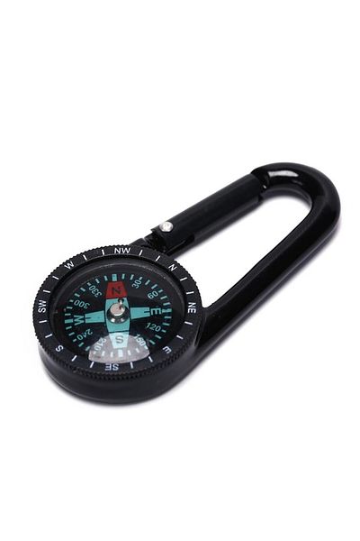 OEM Compass keychain with carabiner, metal, 6.8x3x1 cm, black
