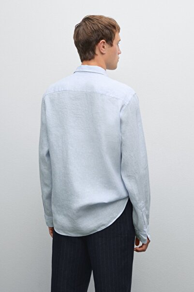 Massimo Dutti Çizgili slim fit keten gömlek