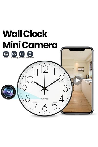 iUni Μίνι ρολόι τοίχου με κάμερα W31, Wi-Fi, 16GB, Full HD, Ζωντανή προβολή σε τηλέφωνο
