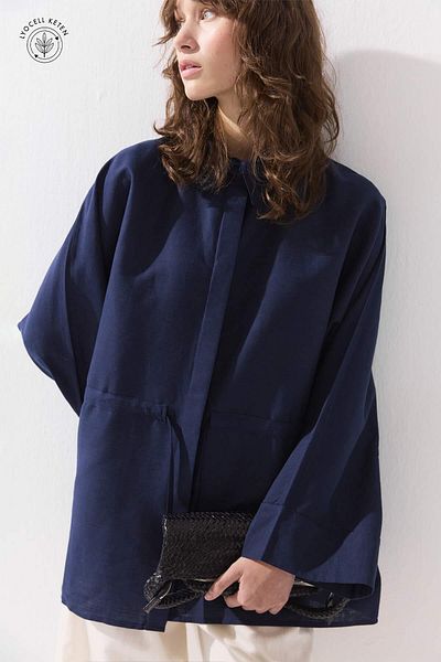 Hooopstore Πουκάμισο Lyocell Λινό με Συσκευασία Μπλε Navy Blue