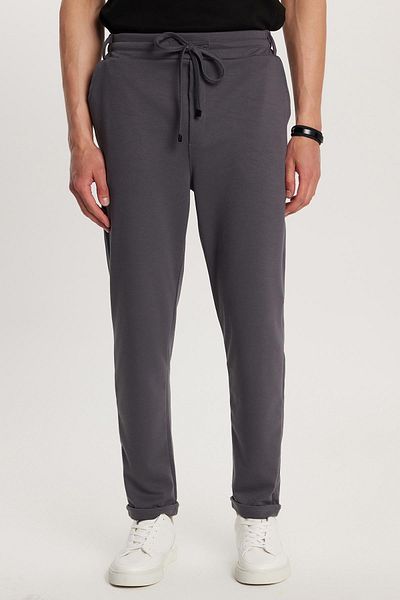 Tudors Men's Slim Fit Cotton Tie Waist Jogger Anthracite Trousers with Side Pockets