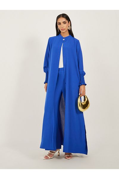 Styli Bishop Sleeve Buttoned Longline Shirt with Wide Leg Pants Set