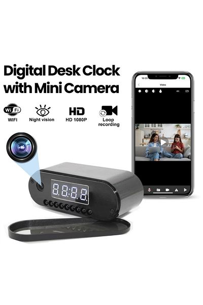 iUni Mini Desk Clock Camera Ip07, Wi-fi, 32gb, Full Hd, 160°, Night Vision, Live View On Phone