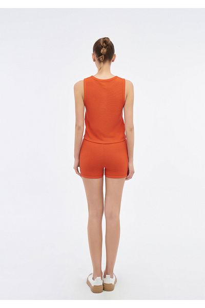 LOUXILOL Women's Ribbed Textured Athlete Shorts Set – Orange