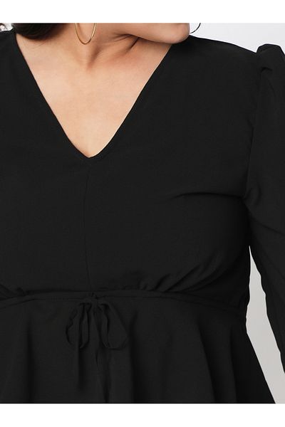 Mish By Styli Solid V Neck Long Sleeve Top with Tie-Up Detail