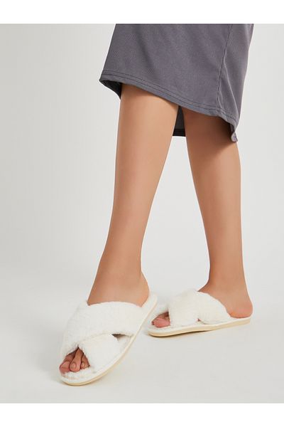 Styli Criss Cross Strap Fluffy Bedroom Slippers