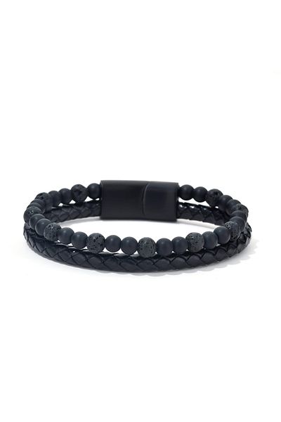 Toro Nero Men's bracelet made of black genuine leather Cleo