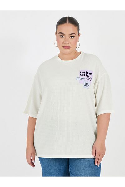 Styli Plus Size Textured Oversized T-Shirtâ€‹ with Patch Detail