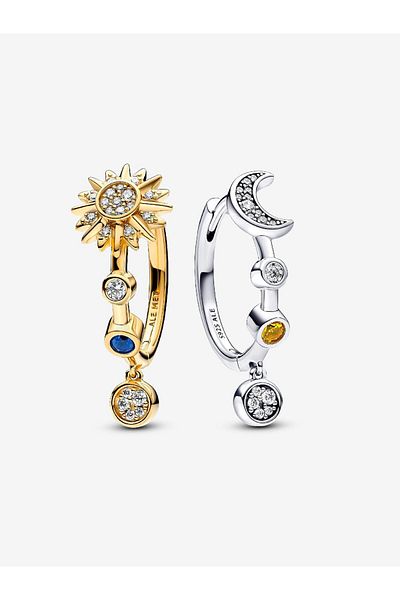 Pandora Pandora Two-Tone Solar System Sun and Moon Earrings in 925 Sterling Silver and 14k Gold