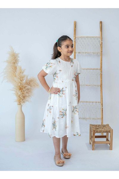 Stayele Girls Elegant Floral Embroidered Midi Dress