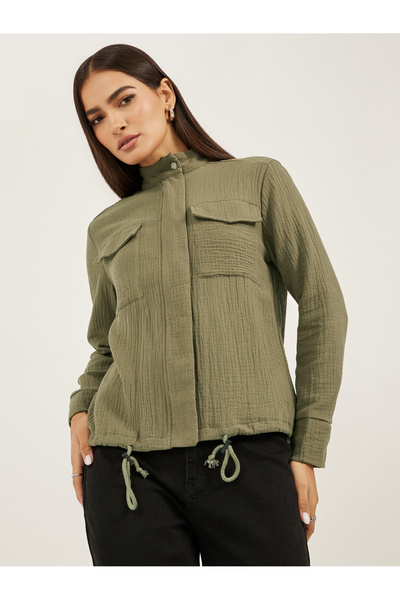 Styli Crinkled Regular Fit Regular Length Jacket with Pockets