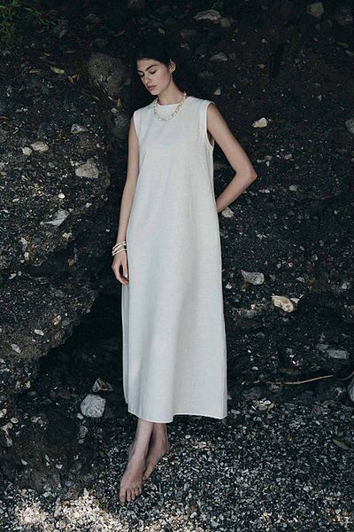 Hooopstore Φόρεμα Lyocell Linen Zero Sleeve Ecru