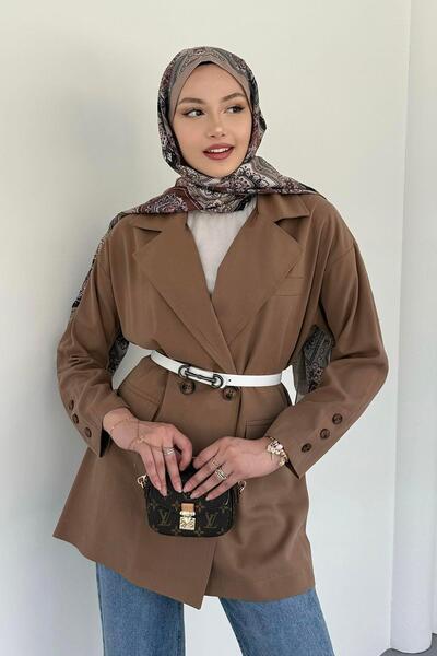 Modaensarbutik Gabardin Oversize Spor Ceket-TOPRAK