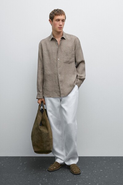 Massimo Dutti Regular fit kareli keten gömlek