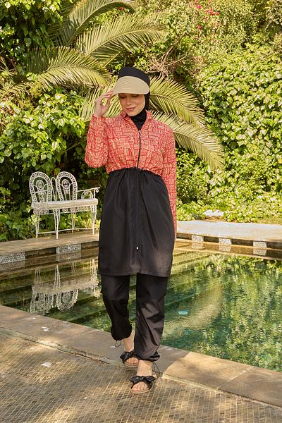 Starinci Mayo Hijab Swimsuit All Parachute Top Patterned Orange