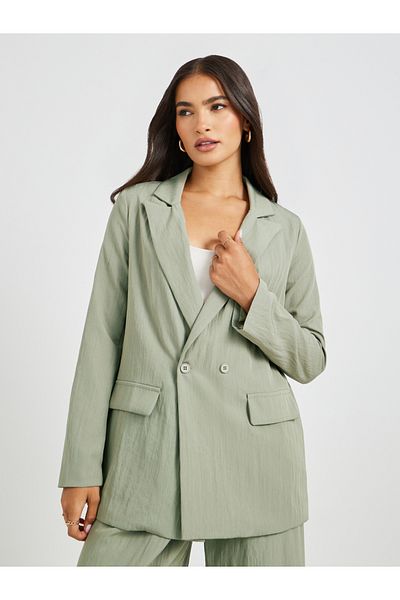 Styli Notch Lapel Oversized Regular Length Double Breasted Blazer