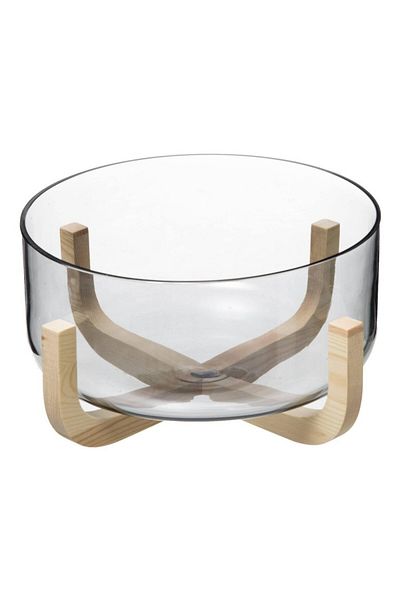 Secret de Gourmet Kathya salad bowl, glass, wooden base, 28 x 14 cm