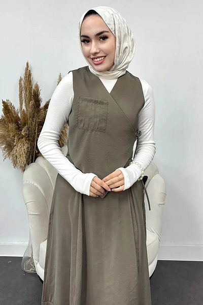 Tesettür Diyarı Tansel Fabric Efil Efil Vest Suit-Khaki