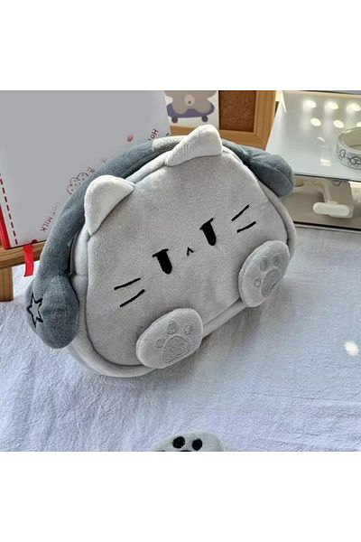 GlassySKY Cute Cat Listening to Music Transparent Pencil Case Pen Holder Stationery Gift
