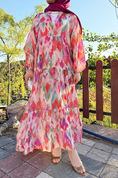 MELEK ARAZ Alya Patterned Summer Dress-Orange