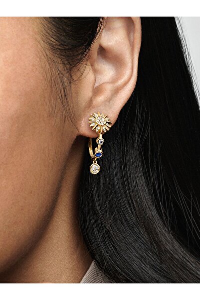 Pandora Two Tone Solar System Sun and Moon Earrings