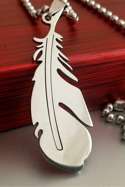 Takı Dükkanı Bird Feather Men's Steel Necklace with Chain 2 Colors cck01
