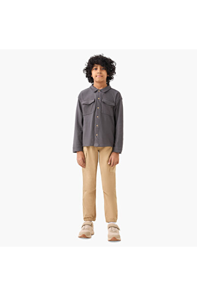 ELIGO Solid Collared Shirt with Long Sleeves and Pockets