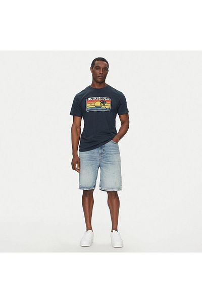 Quiksilver Tricou albastru cu gât rotund pentru bărbați Sun Faded