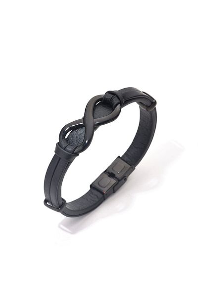 Toro Nero Brățară bărbătească din piele naturală neagră Infinity mare
