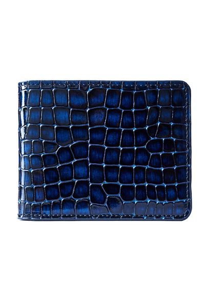 GT Collection , Men's Croc-Print Wallet - Blue Genuine Leather Size: 11cm x 8.8cm x 0.9cm