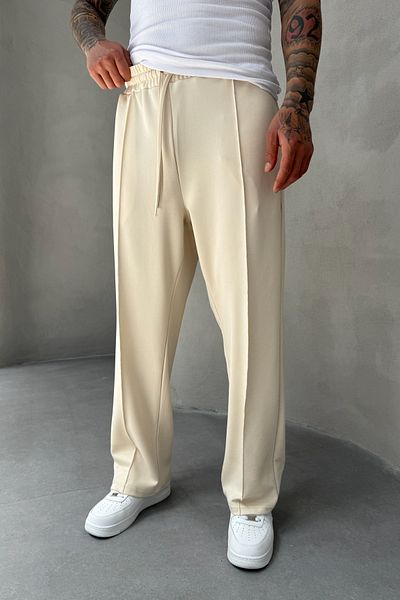 MADZEYMODA Ανδρικό φαρδύ παντελόνι Jogger με λεπτομέρεια από γρασίδι Lycra Beige KE-5063