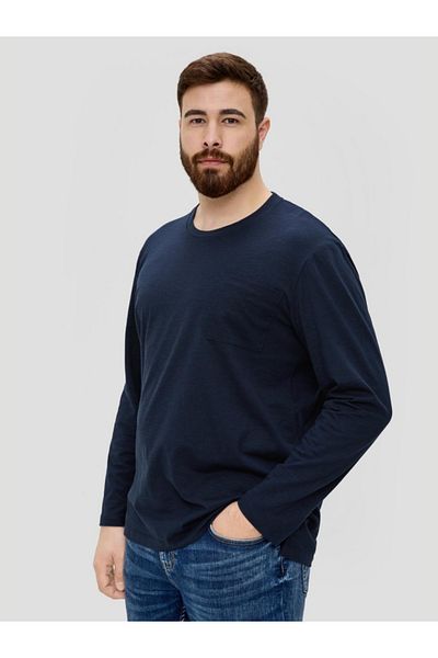 s.Oliver Men's Big Size Long Sleeve T-shirt, Crew Neck And Chest Pocket, Big Sizes