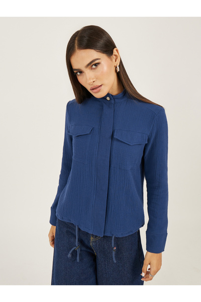Styli Crinkled Regular Fit Regular Length Jacket with Pockets