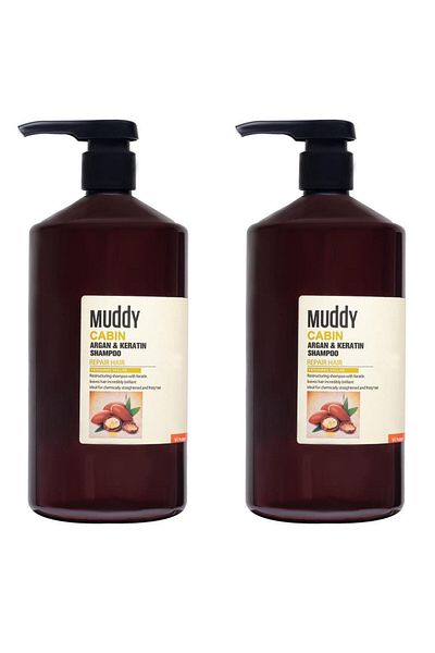 Muddy 1000 Ml 2 Pieces Cabin Argan Keratyn Shampoo - For Damaged and Lost Moisture Hair