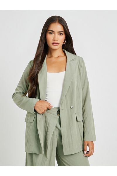 Styli Notch Lapel Oversized Regular Length Double Breasted Blazer