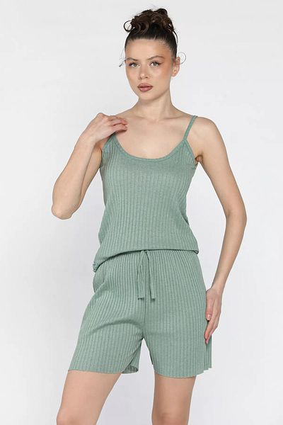 GÜLSELİ Mint Women's Double Set with Self-Stripe Patterned Shorts