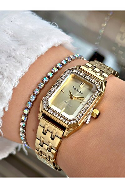 Ferrucci FERRUCCİ KARE TAŞLI GOLD METAL KADIN KOL SAATİ