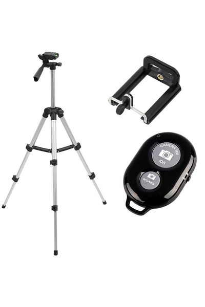 OEM Extendable and adjustable photo tripod, with remote control, 112 cm, 3 sections, aluminum and plastic, black/