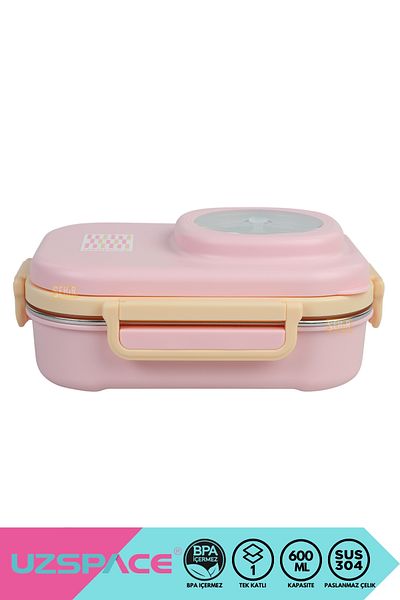 Uzspace Bento 1100ml Lunchbox New Collection Single Layer 3 Compartment Steel Lunch Box with Bowl